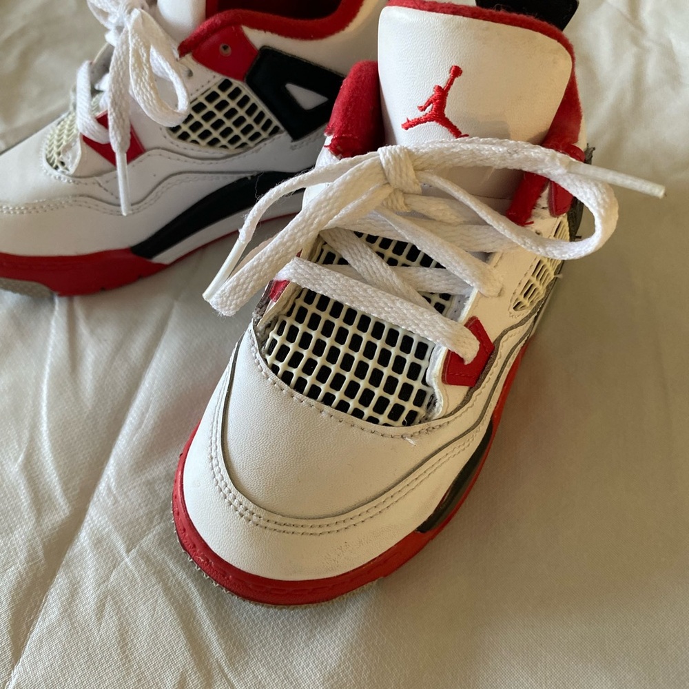 Kids White and Red Nike Jordans Sneakers